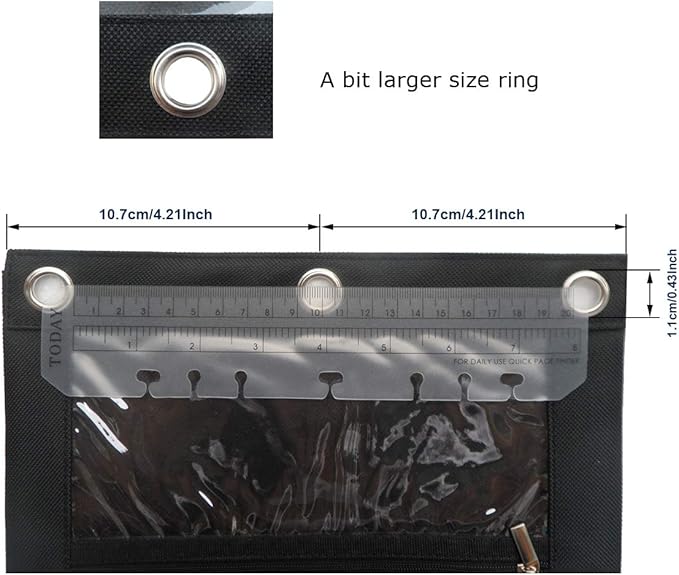 Enyuwlcm 3 Ring Binder Pencil Pouch with Durable Zipper Binder Pencil Case with Clear Window 2 Pocket Black Canvas 4 Pack