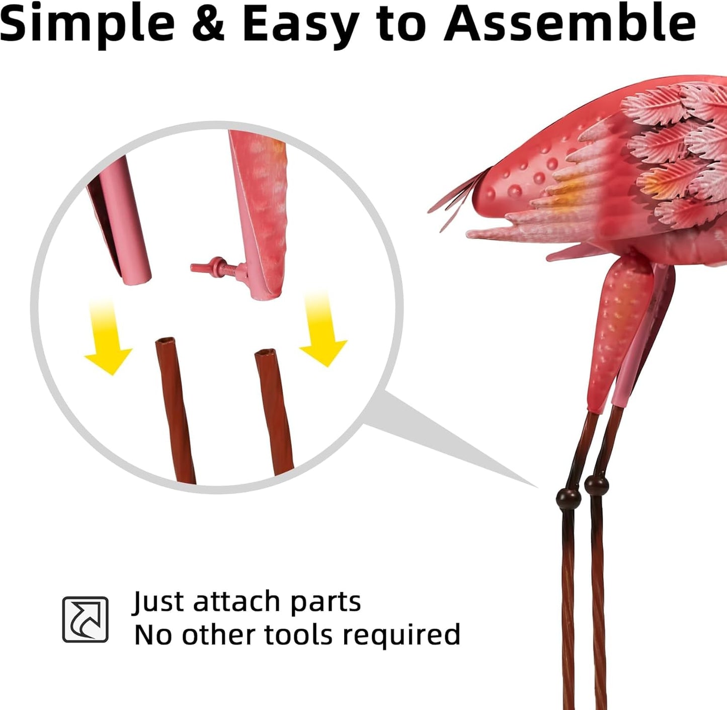 Metal Flamingo Garden Statue, 40" Tall Outdoor Decor Flamingos Yard Art Sculptures and Statues Reinforced Foot, Weatherproof Flamingo Ornaments for Lawn Pool Backyard Decor, Set of 2