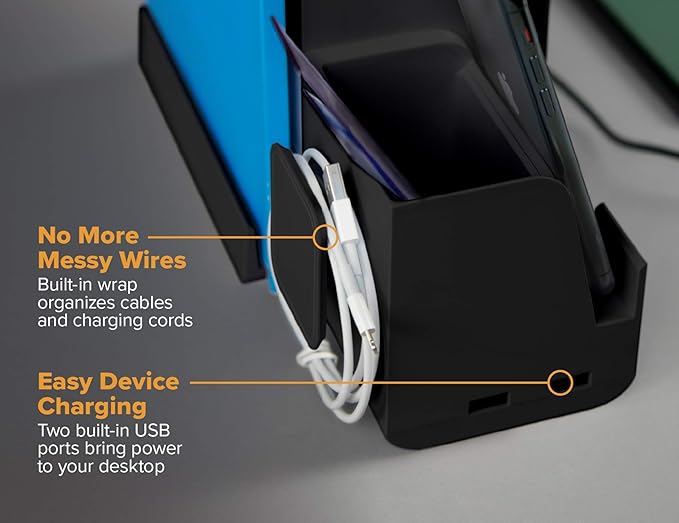 Bostitch Office Konnect Desk Organizer and Charging Station, 2 USB Ports & 2 Plugs, Charges Phones & Tablets, Pencil Cup, 4-Piece Design, Black
