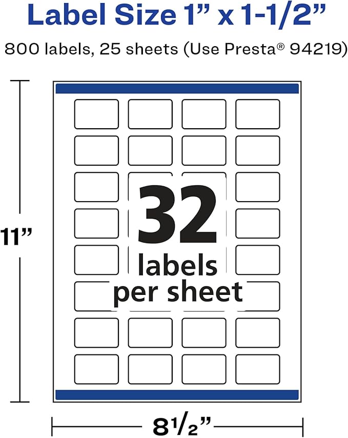 Avery Glossy White Rectangle Labels, Sure Feed Technology, 1" x 1.5", 800 Glossy White Labels, Print-to-The-Edge, Permanent Adhesive, Laser/Inkjet Printable