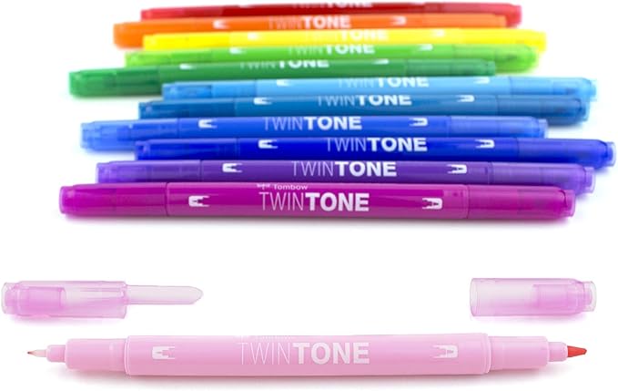 Tombow 61526 TwinTone Marker Set, Rainbow, 12-Pack. Double-Sided Markers Perfect for Planners, Journals, Doodling, and More!