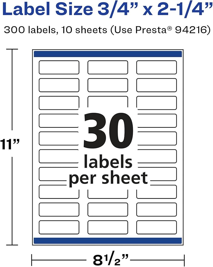 Avery Glossy White Rectangle Labels, Sure Feed Technology, 0.75" x 2.25", 300 Glossy White Labels, Print-to-The-Edge, Permanent Adhesive, Laser/Inkjet Printable