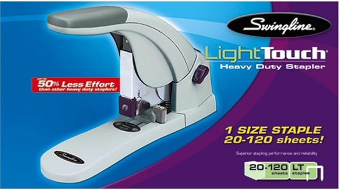 Swingline Heavy Duty Stapler, 120 Sheet Capacity, LightTouch, Jam Free, Reduced Effort, Anti-Microbial, Metal, Gray (90010)