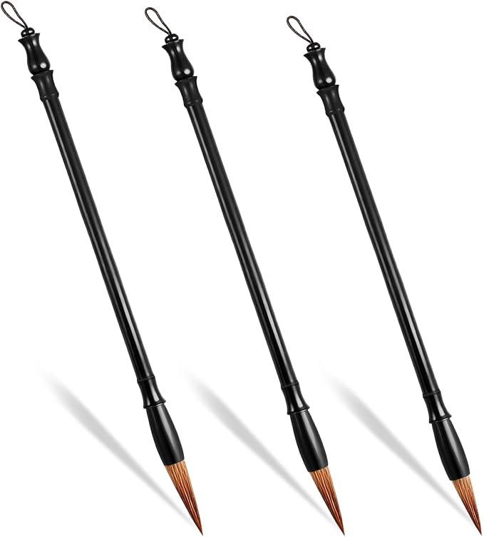 3 Pcs Calligraphy Brush Pens Chinese Sumi Maobi Traditional Wooden Calligraphy Brushes Kanji Art Brushes for Beginner Kanji Ink Painting (3 Sizes)