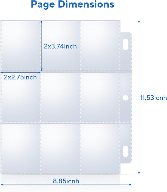 40 Pack 9 Pocket Trading Card Sleeves, Double-Sided Baseball Card Sleeves, Sheet Protectors For 3 Ring Binder, Photocard Holder Page Protectors For Trading Sports & Game Cards