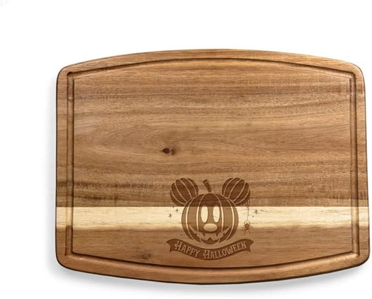 PICNIC TIME Disney Mickey Mouse Pumpkin Face Ovale Acacia Cutting Board Serving Board Charcuterie Cheese Board with Juice Groove Halloween Kitchen Decor Gift, (Acacia Wood)