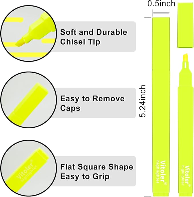 Vitoler Fluorescent Yellow Highlighters,20 Pack Bright Color Chisel tip Highlighters for Adults in the Home School Office