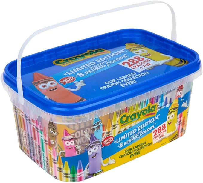Crayola Crayon Tub – Limited Edition Colors (288ct), Bulk Coloring Crayons for Kids with Storage Tub, Classroom & Art Supplies for Teachers, Ages 3+