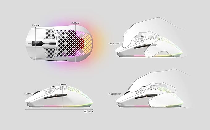 SteelSeries Aerox 3 Wireless - Super Light Gaming Mouse, 18,000 CPI TrueMove Air Optical Sensor, Bluetooth Cordless/Wireless PC Gaming Mice for Computer and Laptop, Water Resistant, Snow (Renewed)