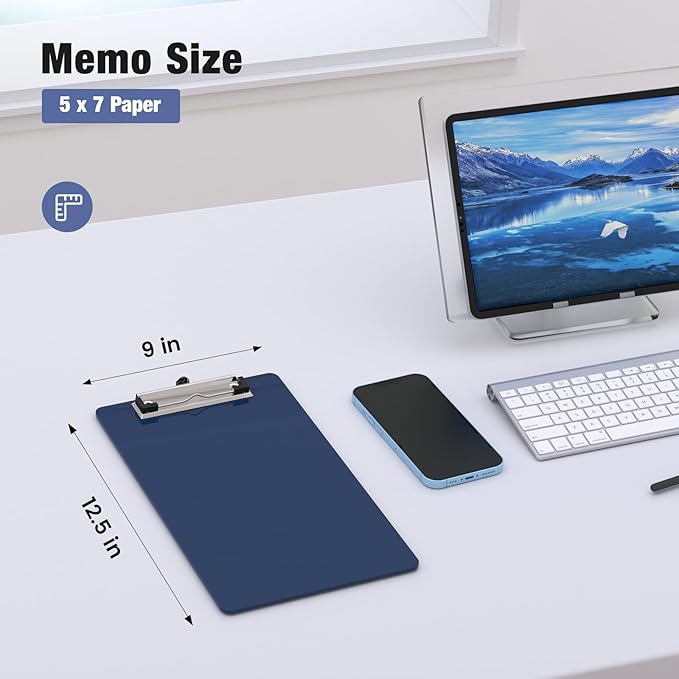 2 Pack Small Clipboards, A5 Plastic Mini Blue Clip Board for Classroom, Students, Kid, Size 6" x 9" with Low Profile Clip, Office & School Supply