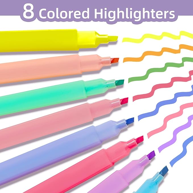 YOOUSOO Highlighters Assorted Colors, 8 Pcs Bible Highlighters, Aesthetic Cute Pastel Highlighter Set, Bible Highlighter and Pens No Bleed, Chisel Tip, Candy Colors, No Bleed Bibles Assorted Colors
