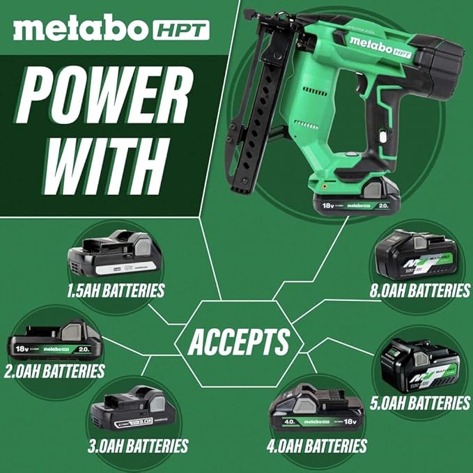 Metabo HPT 18V MultiVolt™ Cordless Stapler Kit | 1/4-Inch 18-Ga Narrow Crown | Accepts 1/2-Inch up to 1-1/2-Inch 18-Ga 1/4-Inch Staples | Includes 18V 2.0Ah Battery | Lifetime Tool Warranty | N1804DA
