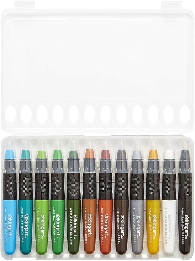 KINGART GEL STICK Set, Artist Pigment Crayons, 24 Unique Colors, Water Soluble, Creamy, and Odorless, Use on Paper, Wood, Canvas and more