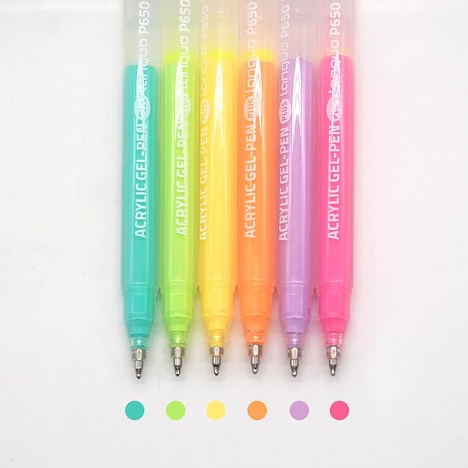 Acrylic Gel Pens for Coloring Books, Quick Dry 6 Pcs 1.0mm Fine Point Gel Marker Pen for Drawing, Journaling Art, Dopamine