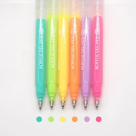 Acrylic Gel Pens for Coloring Books, Quick Dry 6 Pcs 1.0mm Fine Point Gel Marker Pen for Drawing, Journaling Art, Dopamine