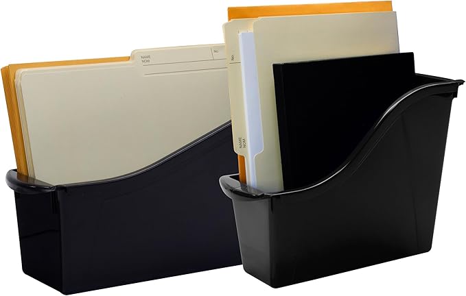 Storex Large Book Bin - Interlocking Plastic Organizer for Home, Office, and Work Space - Black, 6-Pack (70109E06C)