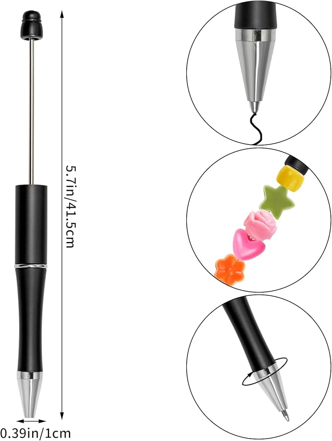 jiebor 30Pcs Black Beadable Pens Plastic Bead Ballpoint DIY Cute Cool Pens Black Ink for Women Men Bridal Graduation Gift Office Supplies