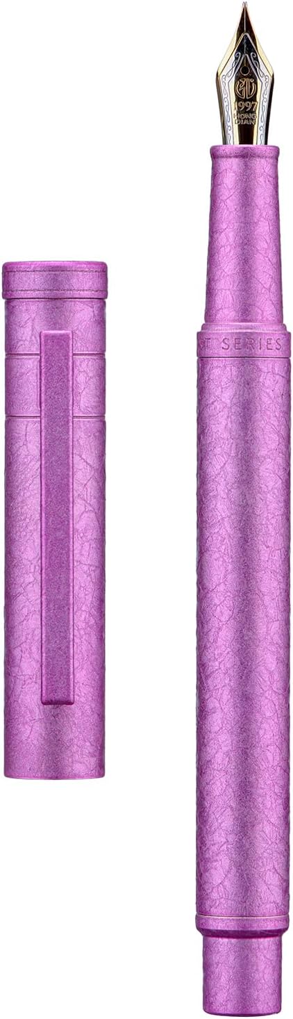 Hongdian 1851 Forest Fountain Pen Pink Ice Flowers, Extra Fine Nib Classic Design with Converter and Metal Pen Case