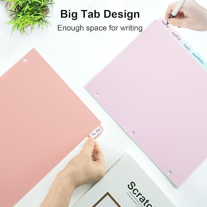 24 Count/3 Sets Write & Erase Binder Dividers with Tabs, Plastic 8 Tab Dividers for 3 Ring Binder Letter Size, Separators for Student School Home Office Document Organizer, Pastel