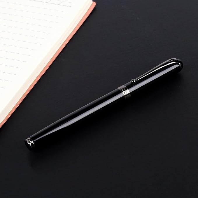 Fountain Pen-Smooth Writing Metal Water Pen with Gift Case Fine Nib Consistent Ink Flow Luxury Pen for Nice Pens Includes a Calligraphy Nib 8 Cartridges a Ink Refill Converter(Grey)