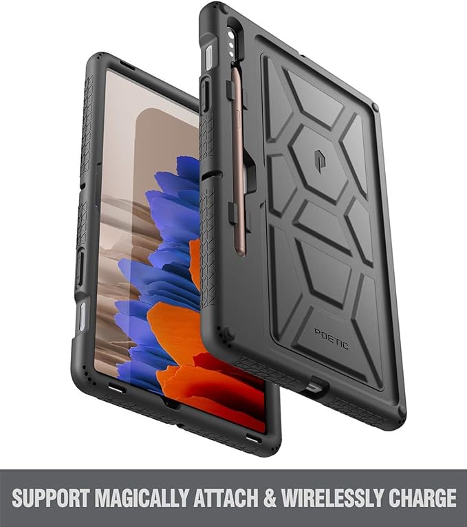 Poetic TurtleSkin Series for Samsung Galaxy Tab S7 (2020 Release) / S8 (2022 Release) 11''inch Tablet Case with S Pen Holder, Heavy Duty Shockproof Kids Friendly Protective Silicone Cover, Black