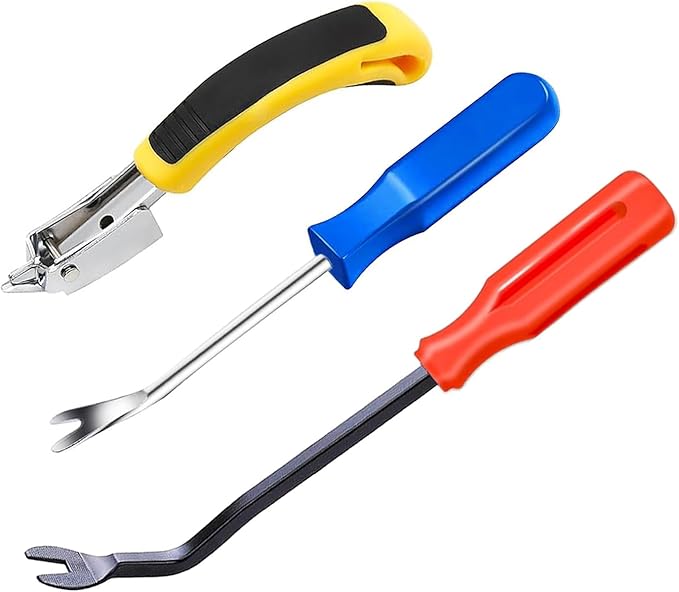 3Pcs Staple Remover, Heavy Duty Upholstery Staple Puller Tool with Ergonomic Handle, Tack Puller Tool, Nail Puller and Carpet Remover for Removing All Kinds of Staples