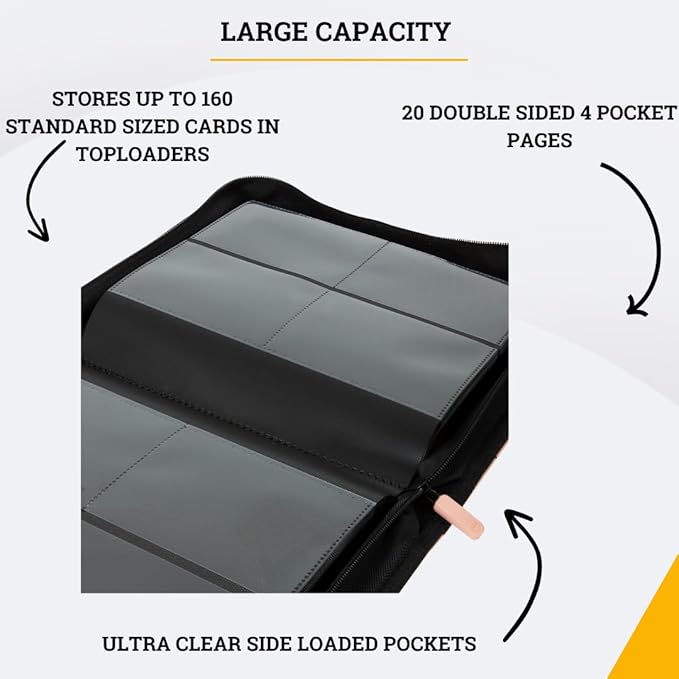 Card Guardian - Toploader 4 Pocket Premium Binder with Zipper for 160 Cards - Side Loaded Pockets - Compatible with Sports and Trading Cards TCG (Pink)