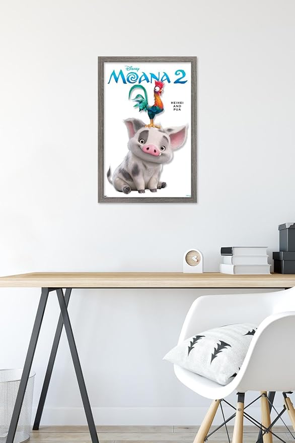 Disney Moana 2 - Heihei and Pua Feature Series Wall Poster, 22.4L" x 14.7W", Barnwood Framed Version