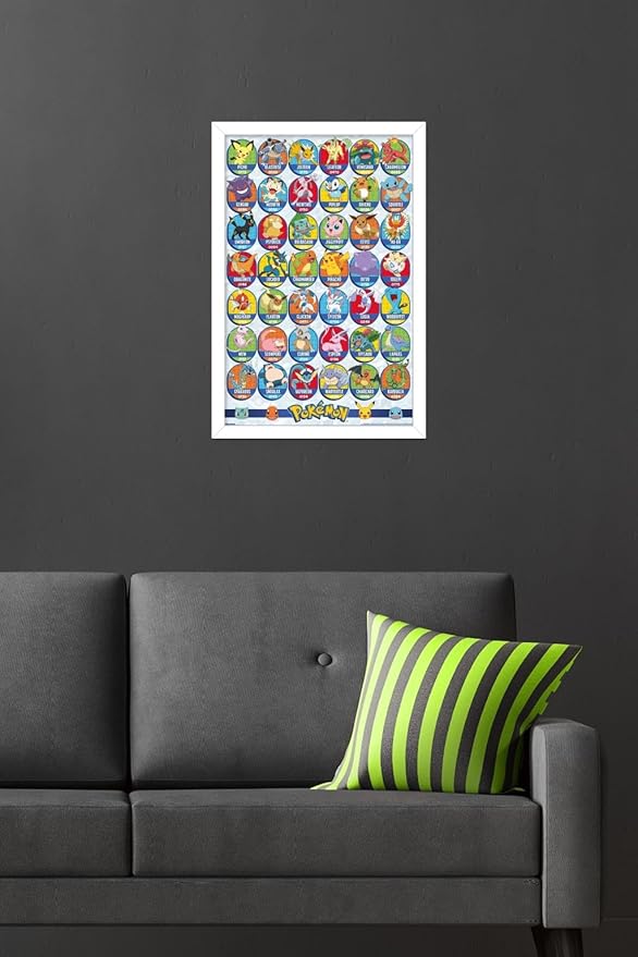 Pokémon: All-Time Favorites - Grid Wall Poster, 22.4L" x 14.7W", White Framed Version
