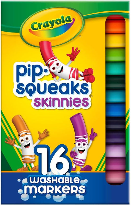 Crayola Pip Squeaks Skinnies Washable Marker Set (16ct), Essential Easter Basket Stuffers, Mini Markers for Toddlers, Thin Coloring Markers for Kids, Spring Crafts Supplies
