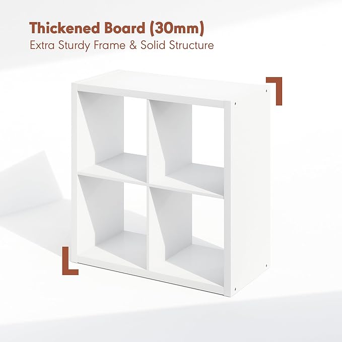 Furinno Cubicle Record Player Stand with Vinyl Storage, 4-Cube 1.2 Extra Thick Vinyl Record Storage, Open Back Media Shelf for CD DVD Blueray Game Disc, for Living Room, Home Office, White