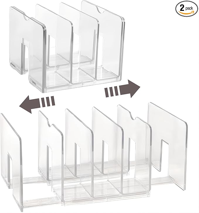 Sylfaen 2-Pack Clear Desktop File Organizer, Expandable Acrylic File Sorter Auto Rebound, Multifunction 5 Sections File Folder Holder for Magazines, Books, Letters, Papers, Notebooks