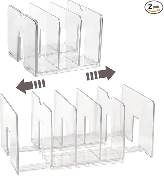 Sylfaen 2-Pack Clear Desktop File Organizer, Expandable Acrylic File Sorter Auto Rebound, Multifunction 5 Sections File Folder Holder for Magazines, Books, Letters, Papers, Notebooks