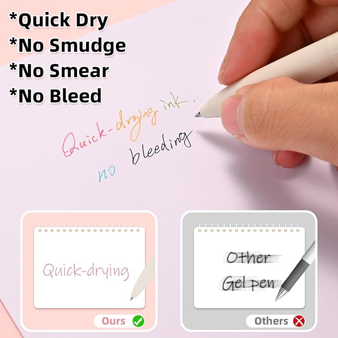 Colored Gel Ink Pens 0.5mm 8 Colors Retractable Quick Dry Colorful Ink Pen Fine Point Smooth Writing, Comfort Grip for Office School Drawing Journaling and Note Taking