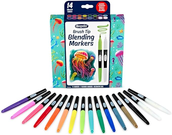 Crayola Blending Marker Set, 16 Count Markers, 2 Colorless Blenders, Adult Coloring Markers, Gifts for Teens & Adults