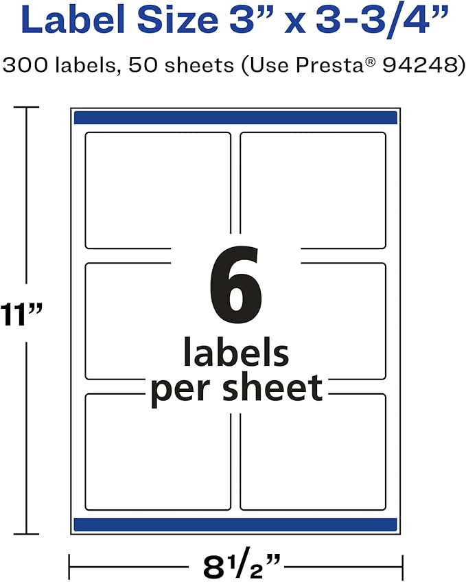 Avery Glossy White Rectangle Labels, Sure Feed Technology, 3" x 3.75", 300 Glossy White Labels, Print-to-The-Edge, Permanent Adhesive, Laser/Inkjet Printable