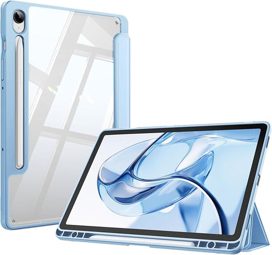 Fintie Hybrid Slim Case for Samsung Galaxy Tab S10 Lite/ S10 FE/ S9 FE 10.9 Inch/Tab S9 11 Inch with S Pen Holder, Shockproof Cover with Clear Transparent Back Shell, Auto Wake/Sleep, Blue