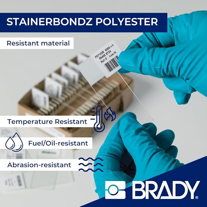 Brady Authentic (M5-194-481) StainerBondz™ Microscope Slide Matte Polyester Labels 0.75" H x 0.9" W Black on White, 320 Labels. for use with The BMP51 and M511 Label Printers