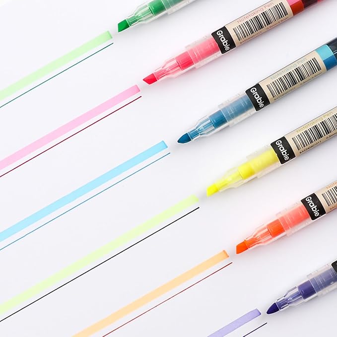 Grabie Dual Tip Notetaking Pens (3.5mm Chisel + 0.5mm Needle), Dual Tip Highlighter Markers for Journaling, Colored Pens for Note Taking and Adult Coloring Books (Vivid Splash)