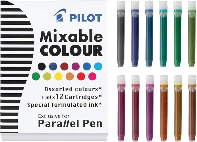 PILOT Parallel Pen 2-Color Calligraphy Pen Set with Black and Assorted Colors Ink Refills, 2.4 mm Nib, 20 Refills Total