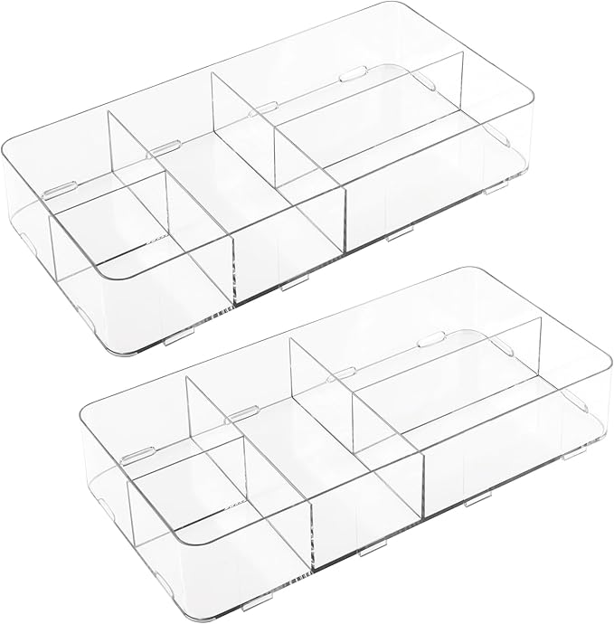 iDesign Interlocking 5-Section Drawer Organizer for Kitchen, Bathroom or Desk, Set of 2, Clear