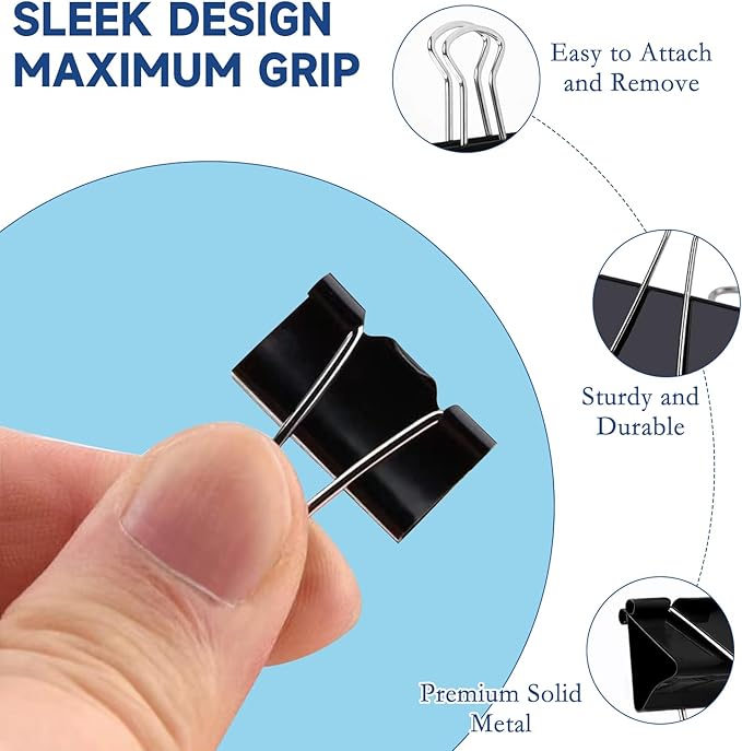240 Pack Mini Binder Clips, Black Binder Clips, Small Paper Clips 15mm 5/8 Inch. Micro Size Office Clips for Home School Office and Business (15mm 5/8 Inch-240 PCS)