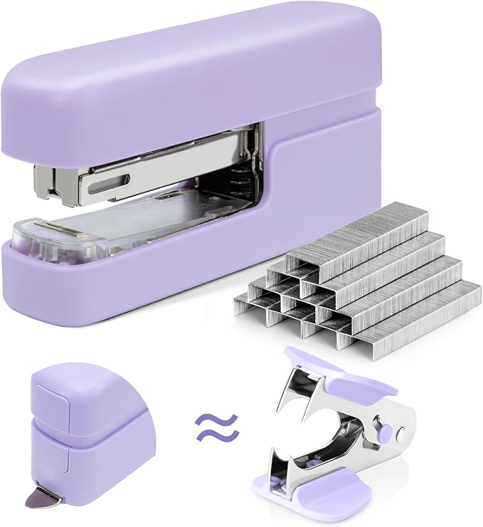 deli Stapler, Desktop Staplers with Integrated Staple Remover, 45 Sheet Capacity Office Stapler, Purple