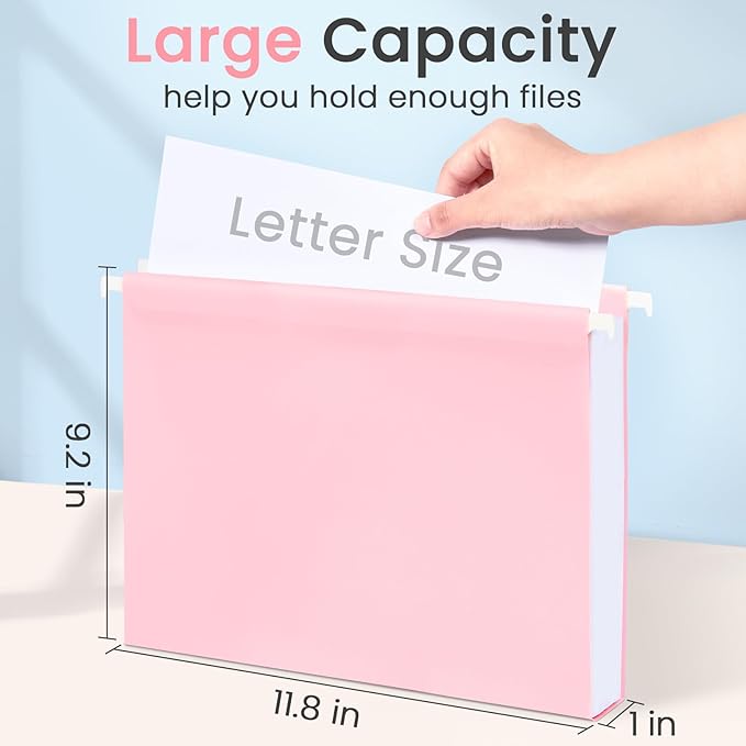 Sooez Tear-Resistant Plastic Hanging File Folders Letter Size, 25 Count File Organizer Suitable for File Cabinet Filing Cabinets, 1/5-cut Adjustable Tabs for Office, School, Pastels Colors, Blue