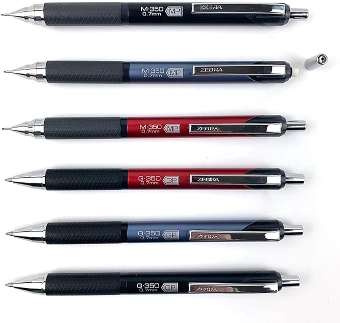 Zebra Pen M-350 Mechanical Pencil, 0.7mm Point Size, Crimson Red Barrel, Refillable Eraser, 2 Pack (57312)