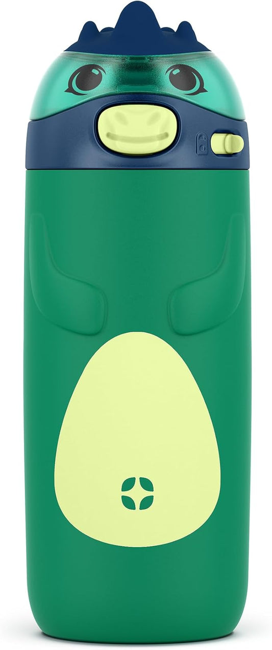 Ello Ellies 12oz Vacuum Insulated Stainless Steel Kids Water Bottle with Straw and Built-in Carrying Handle & Leak-Proof Locking Lid for School Backpack, Lunchbox & Outdoor Sports, Dino (Pack of 6)