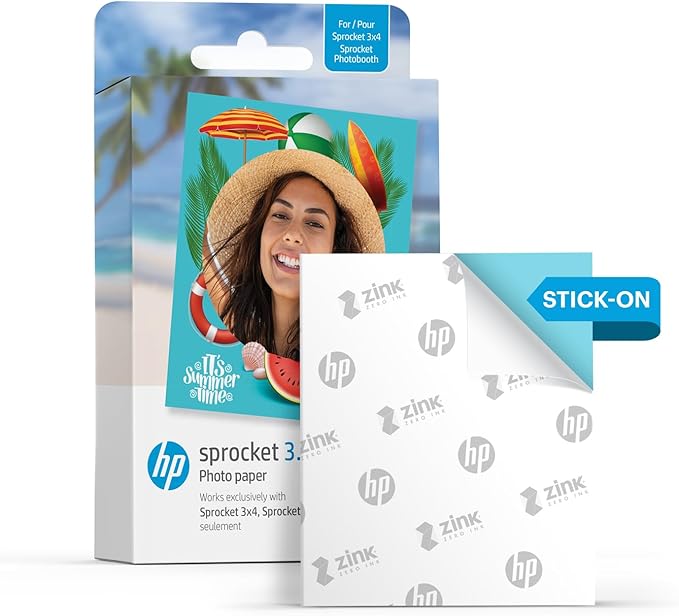 HP Sprocket 3.5 x 4.25” Zink Sticky-backed Photo Paper (20 Pack) Compatible with HP Sprocket 3x4 Photo Printer