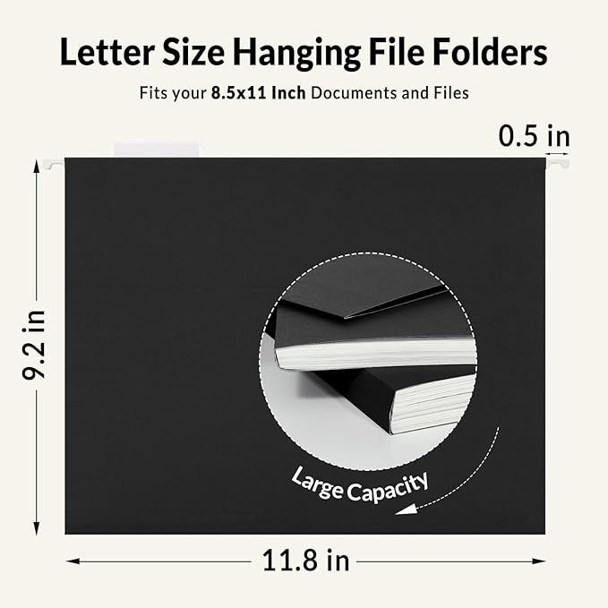 SUNEE 6 Pack Hanging File Folders,Hanging File Folders Letter Size with 1/5-cut Tabs,Black Folders,Stay Organized for Your Home and Office Bulk File and Documents