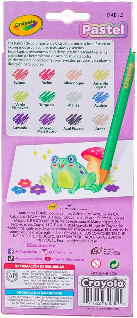 Crayola Pastel Colored Pencils, Nontoxic Coloring Pencils for Kids & Adults, 12ct