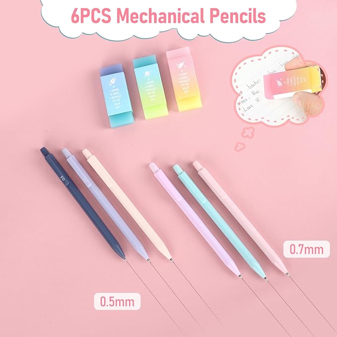 42PCS Aesthetic School Supplies with Large Pencil Case, 12 Pastel Highlighters,6 Black Ink Gel Pens,6 Cute Mechanical Pencils Set 0.5 & 0.7 mm for Students Stationary College Essentials